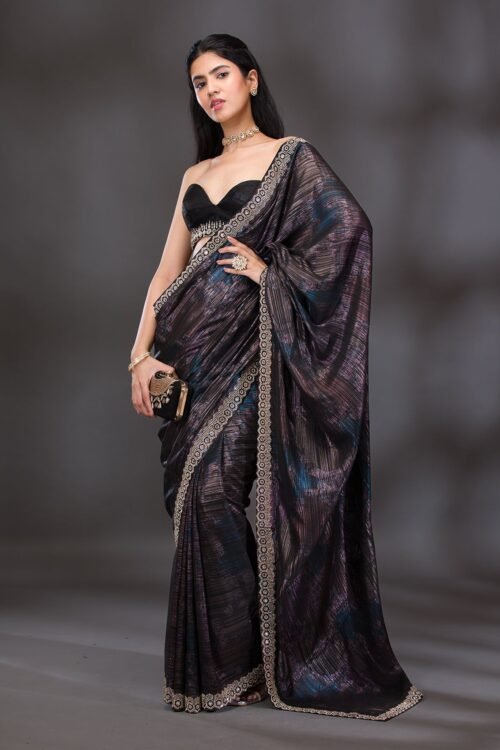 Glistening Wine Stonework Saree for a Stunning Look