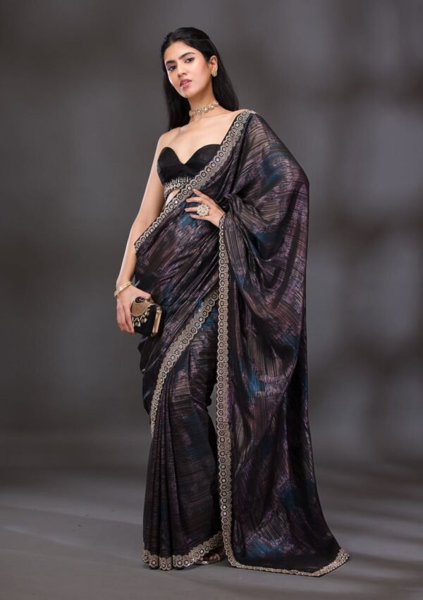 Glistening Wine Stonework Saree for a Stunning Look