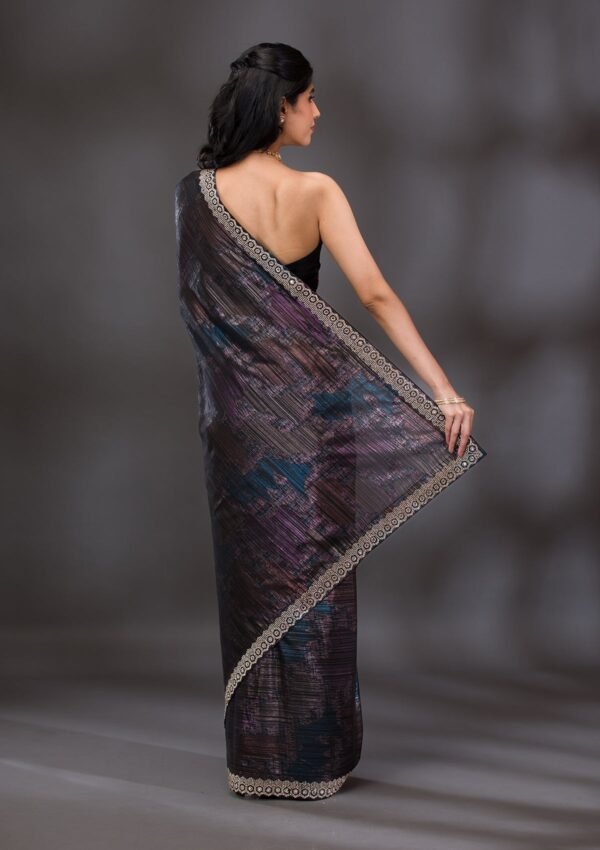 Glistening Wine Stonework Saree for a Stunning Look - Image 2