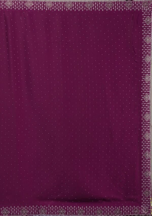 Elegant Wine Swarovski Embellished Satin Saree - Image 8