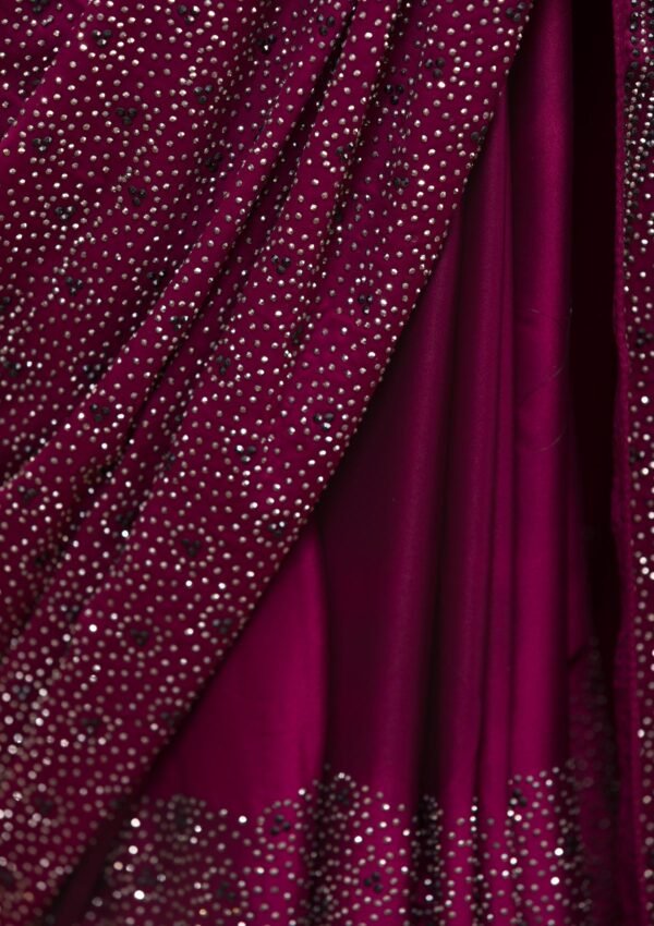 Elegantly Crafted Wine Swarovski Crepe Designer Saree - Image 9