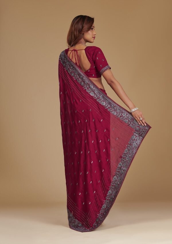 Elegant Wine Zariwork Georgette Saree - Image 2