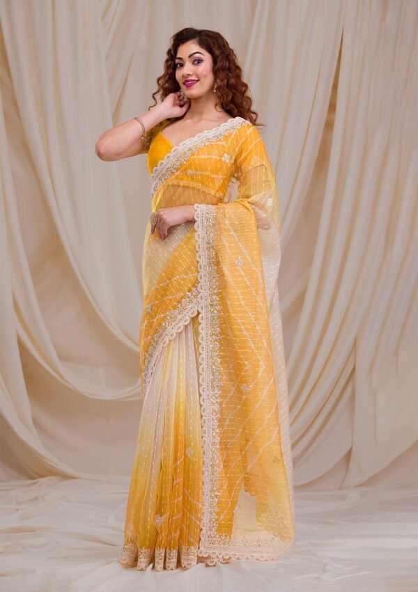 Vibrant Yellow Ombre Net Saree – A Stunning Blend of Elegance! - Image 5