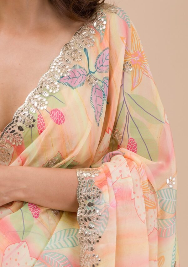 Vibrant Yellow Printed Organza Saree - Image 7