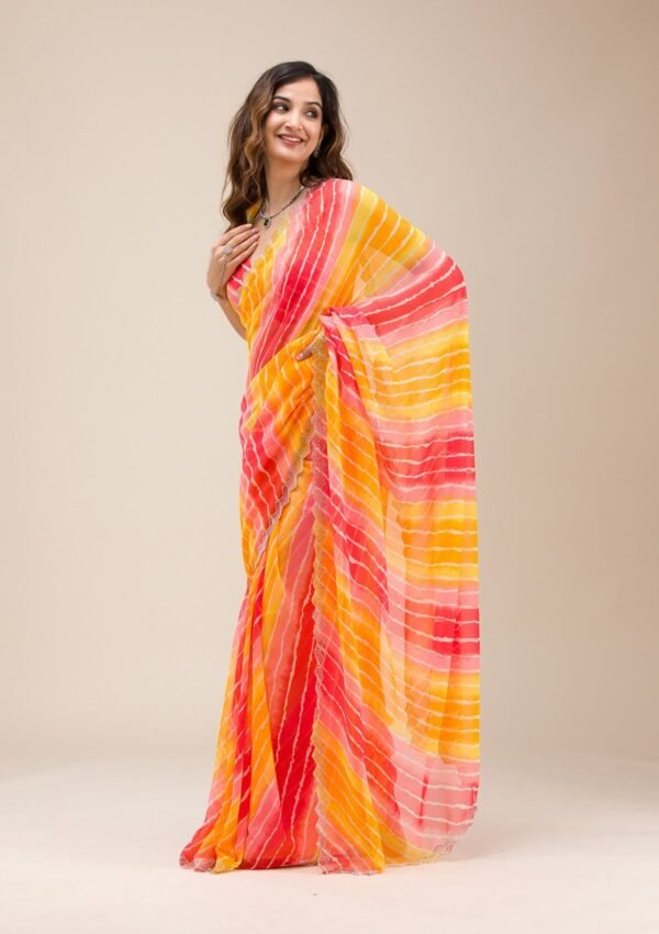 Radiant Yellow Georgette Saree with Stunning Stonework - Image 4
