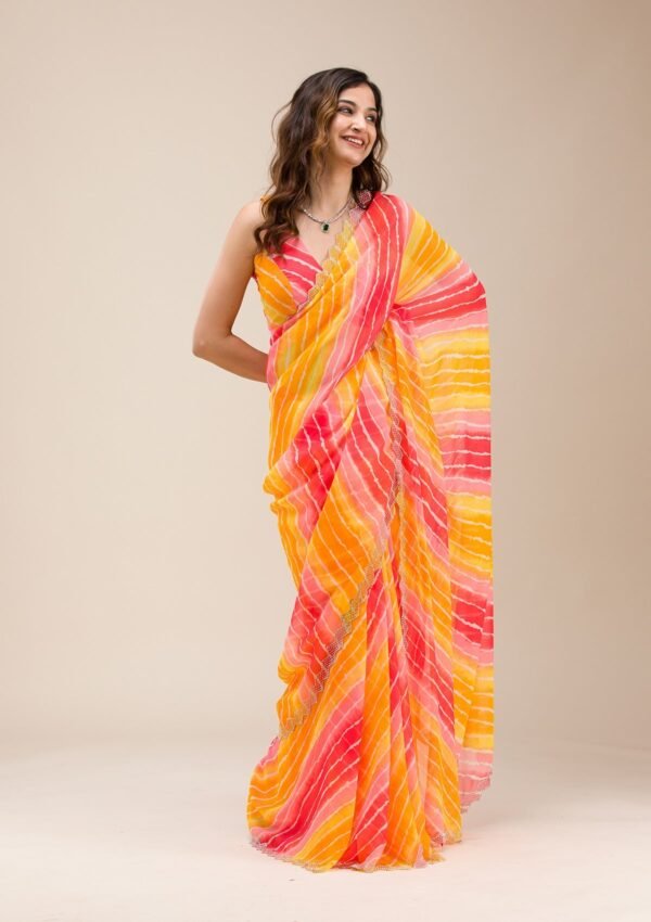 Radiant Yellow Georgette Saree with Stunning Stonework - Image 5