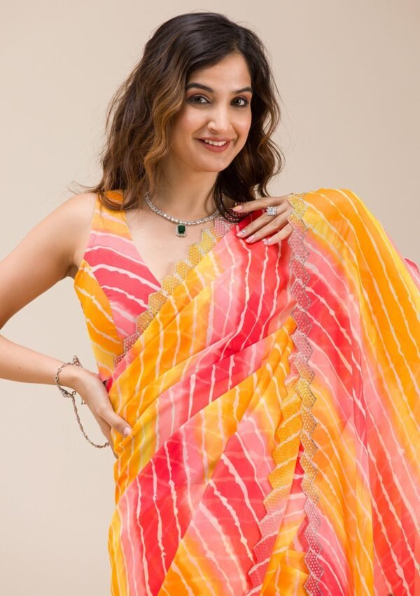 Radiant Yellow Georgette Saree with Stunning Stonework - Image 6