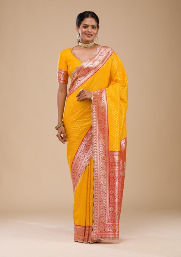 Radiant Yellow Stonework Soft Silk Saree - Elevate Your Elegance! - Image 3