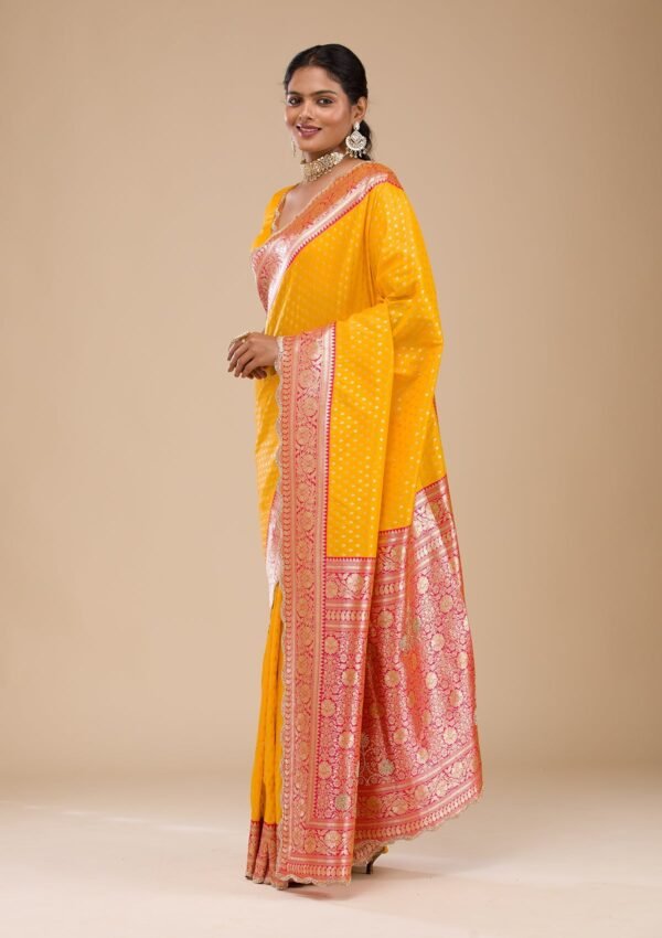 Radiant Yellow Stonework Soft Silk Saree - Elevate Your Elegance! - Image 4