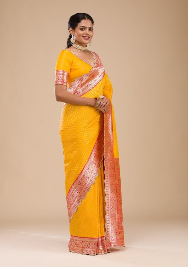 Radiant Yellow Stonework Soft Silk Saree - Elevate Your Elegance! - Image 5