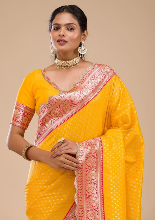 Radiant Yellow Stonework Soft Silk Saree - Elevate Your Elegance! - Image 6