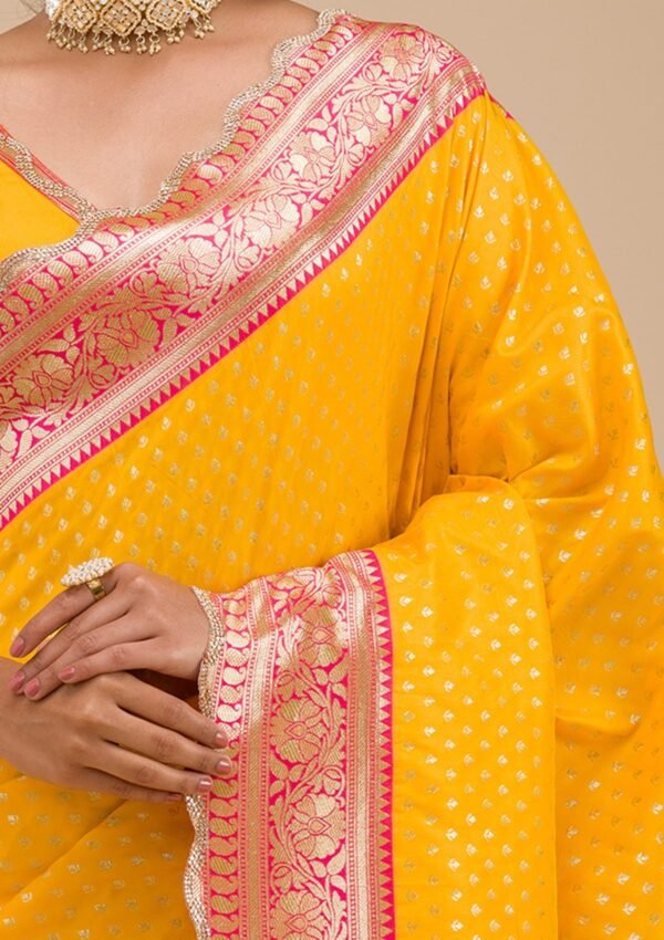 Radiant Yellow Stonework Soft Silk Saree - Elevate Your Elegance! - Image 7