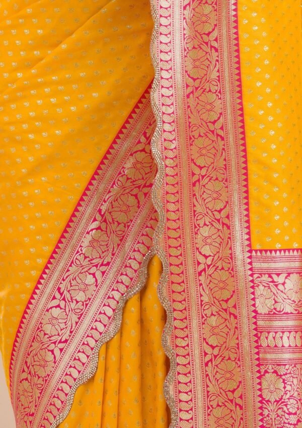 Radiant Yellow Stonework Soft Silk Saree - Elevate Your Elegance! - Image 8