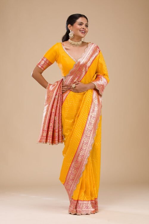 Radiant Yellow Stonework Soft Silk Saree