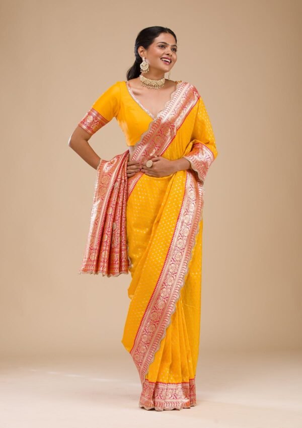 Radiant Yellow Stonework Soft Silk Saree