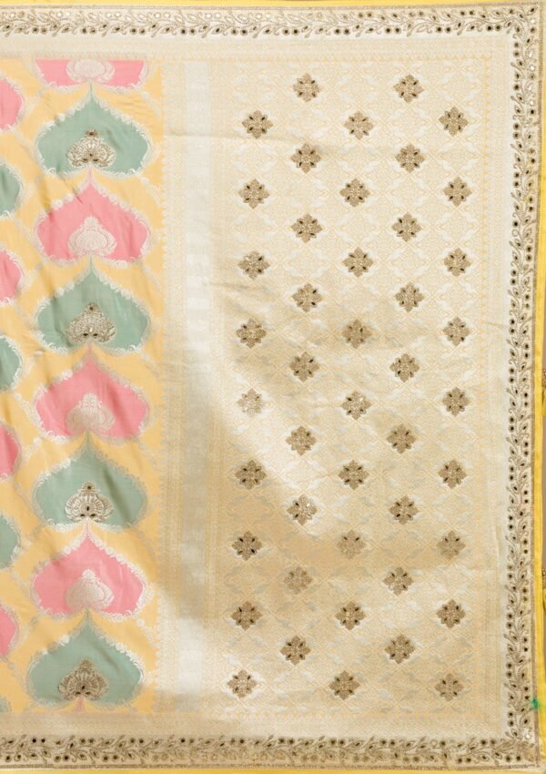 Radiant Yellow Banarasi Silk Saree with Intricate Stonework - Image 8